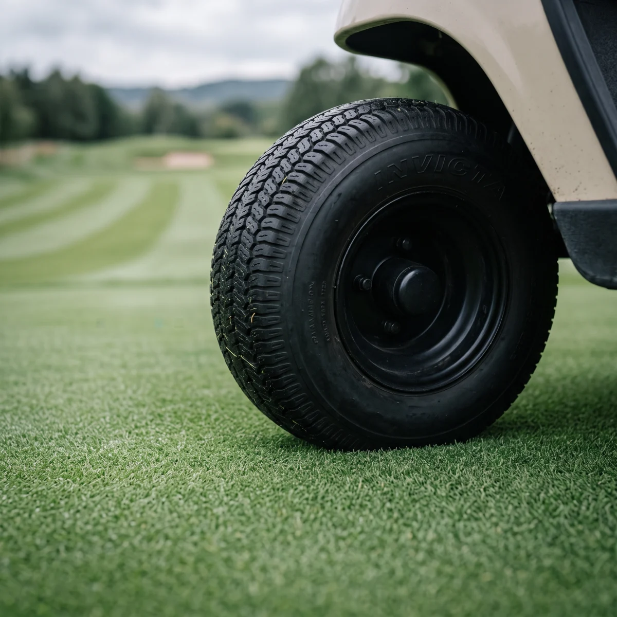 INVICTA GOLF PRO sawtooth turf tread resting on cut fairway grass without marking it