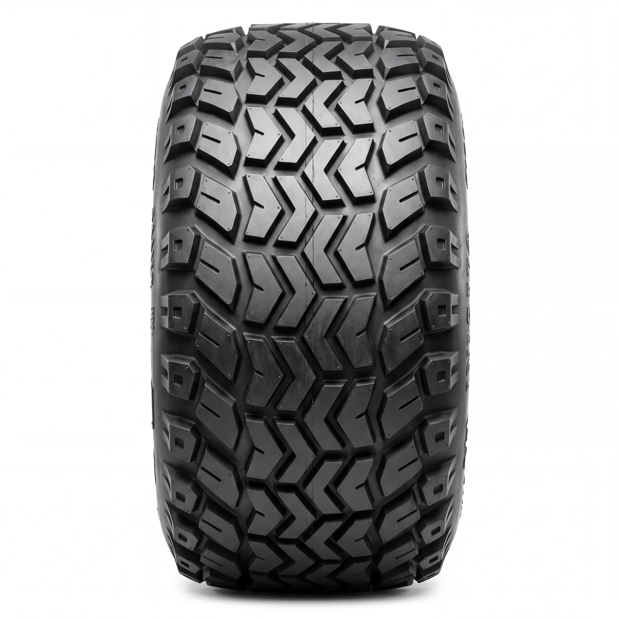 INVICTA SAHARA CLASSIC all-terrain tyre seen head-on, showing deep directional chevron lugs angled outward from the centre line with wide open voids between them